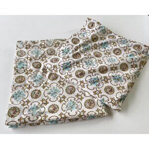 Vintage 60s curtain, pleated or rod pocket, gold teal medallion floral panels